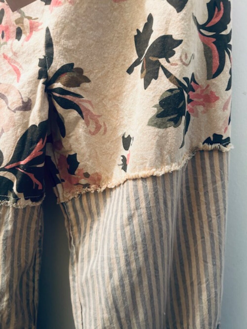 1397 A Rare Bird Chambray Tiered Roses & Striped Tie Waist One Size Pants NWT - Picture 13 of 16